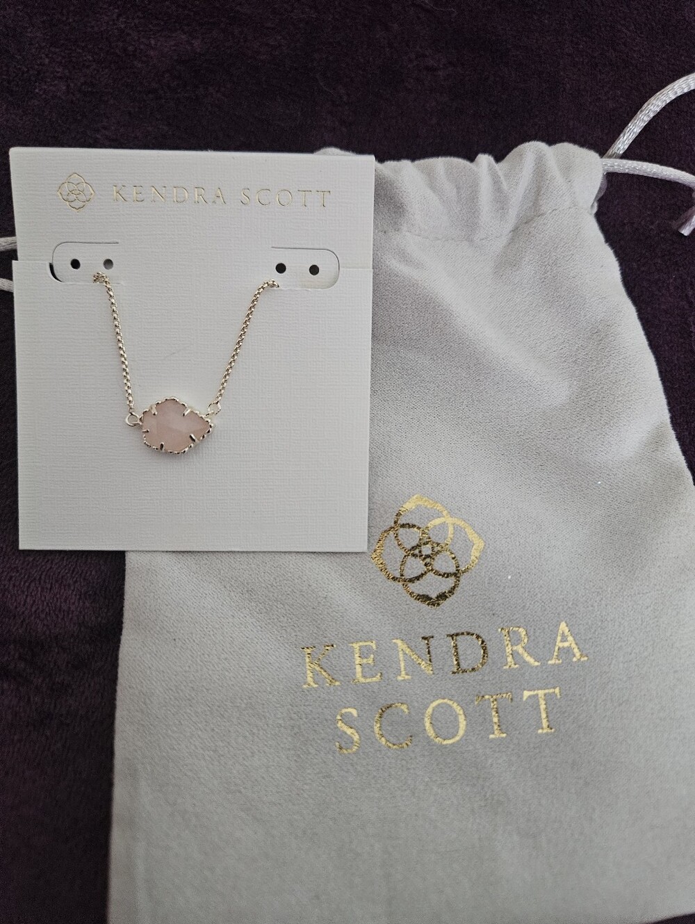 NWT Kendra Scott Rose Gold Necklace with Light Pink Stone Pendant